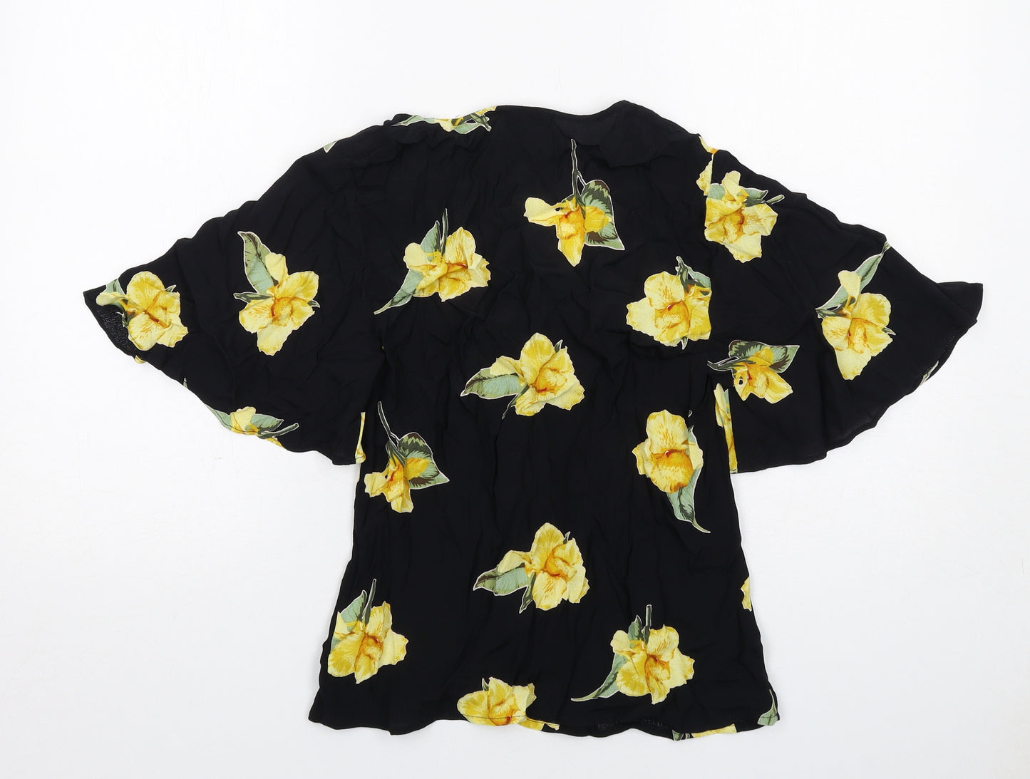 Warehouse Womens Black Floral Viscose Basic Blouse Size 6 V-Neck