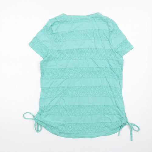 Per Una Womens Green Striped Cotton Basic T-Shirt Size 14 Scoop Neck