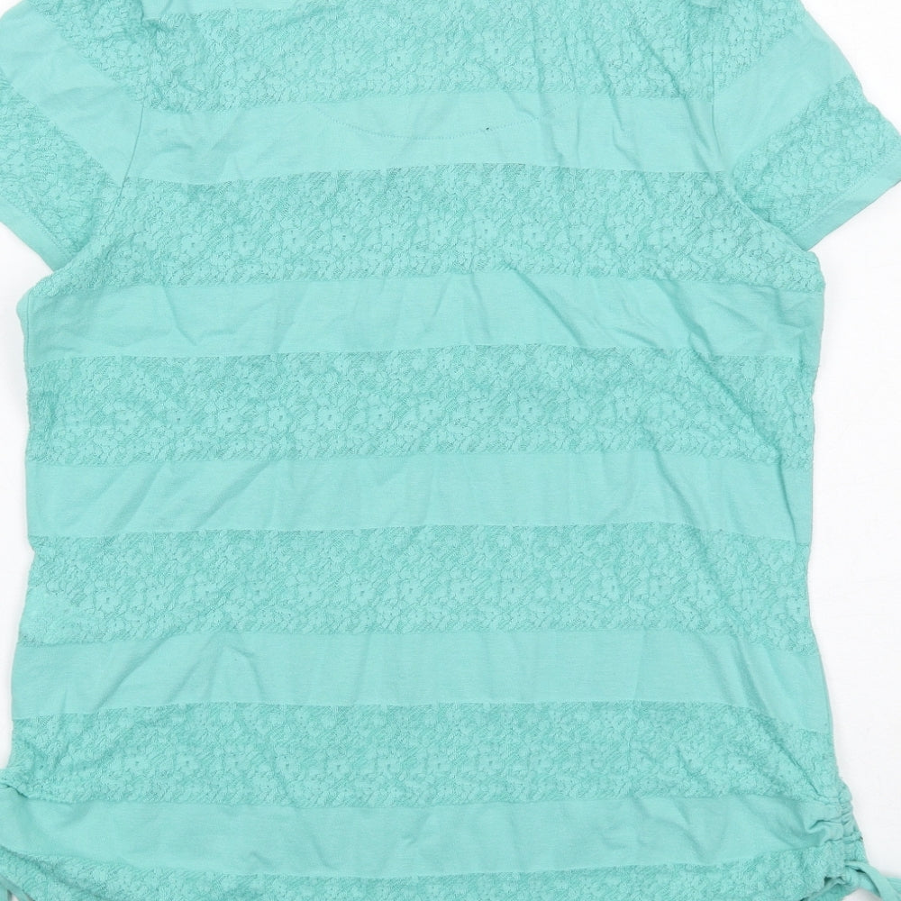 Per Una Womens Green Striped Cotton Basic T-Shirt Size 14 Scoop Neck
