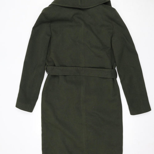 River Island Womens Green Overcoat Coat Size 6 Tie
