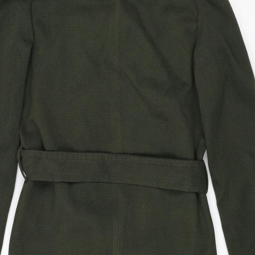 River Island Womens Green Overcoat Coat Size 6 Tie