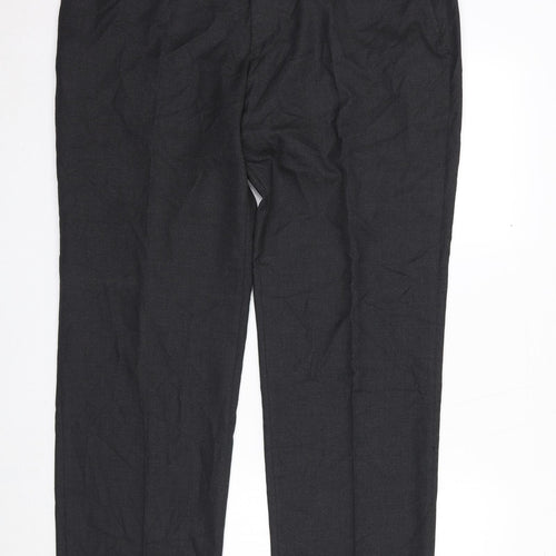 Moss Mens Grey Polyester Trousers Size 38 in L30 in Regular Zip