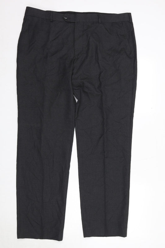 Moss Mens Grey Polyester Trousers Size 38 in L30 in Regular Zip