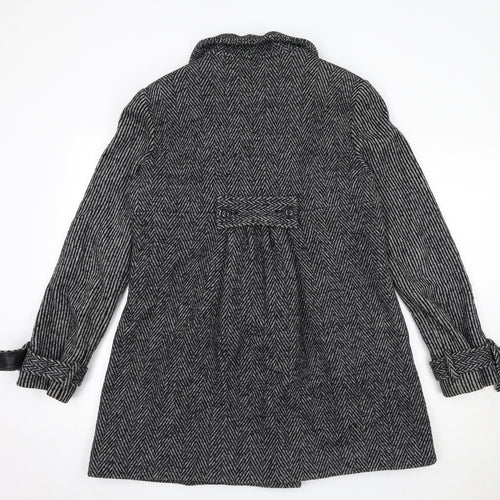 Diane von Furstenberg Womens Black Geometric Overcoat Coat Size 8 Snap