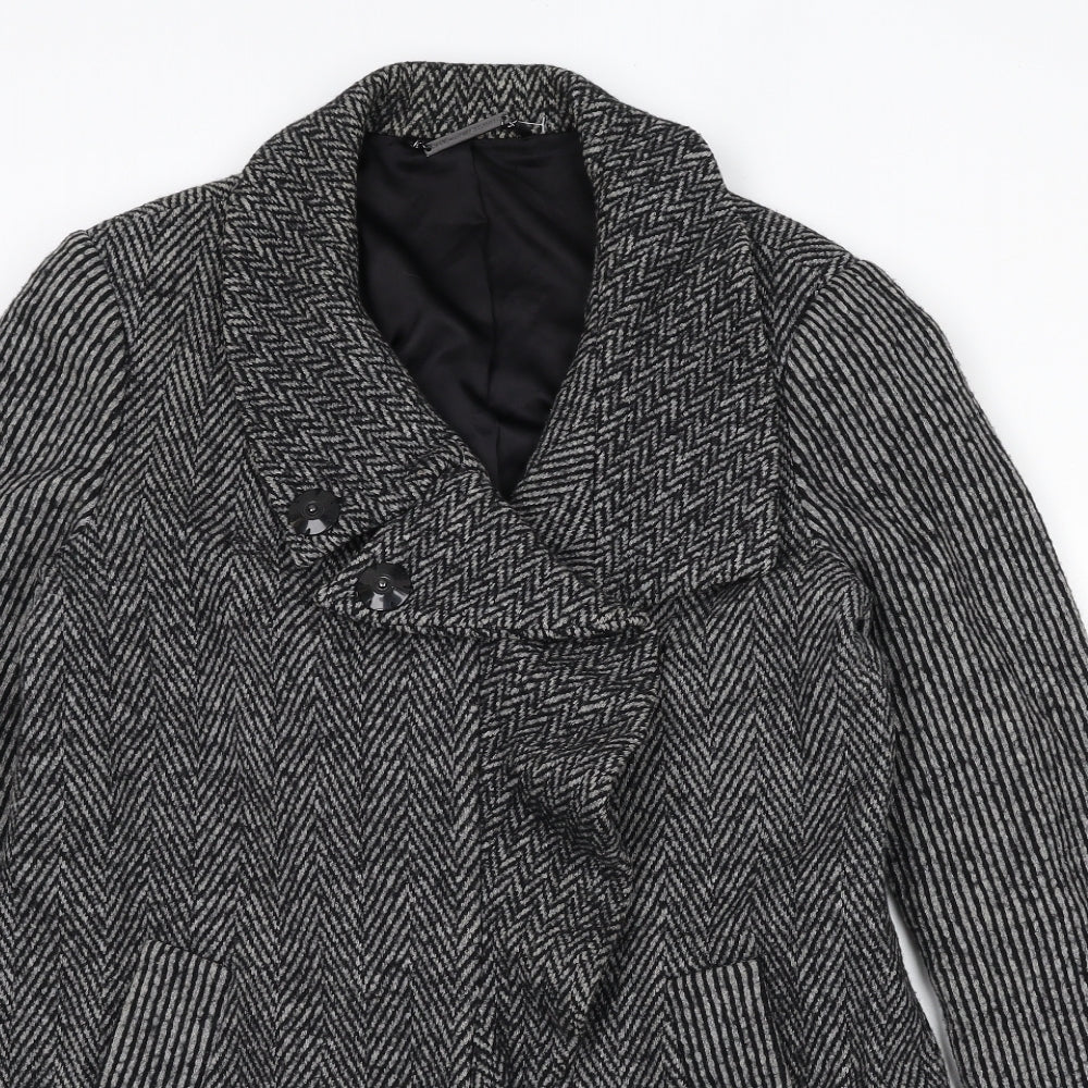 Diane von Furstenberg Womens Black Geometric Overcoat Coat Size 8 Snap