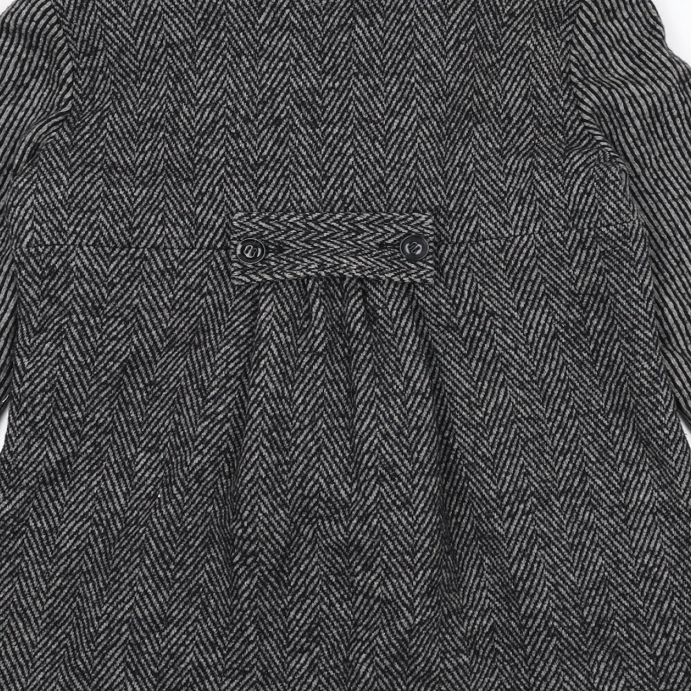 Diane von Furstenberg Womens Black Geometric Overcoat Coat Size 8 Snap