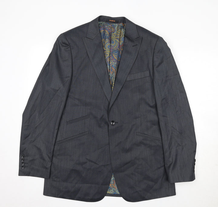 Pamoni Mens Grey Polyester Jacket Suit Jacket Size 40 Regular