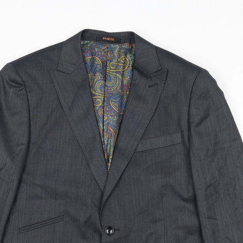 Pamoni Mens Grey Polyester Jacket Suit Jacket Size 40 Regular