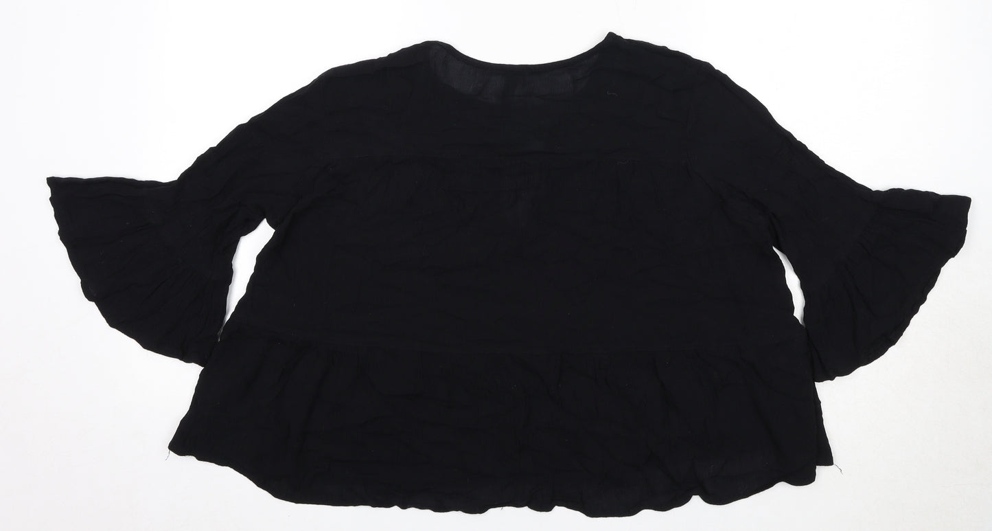 Divided by H&M Womens Black Geometric Viscose Basic Blouse Size 12 Round Neck