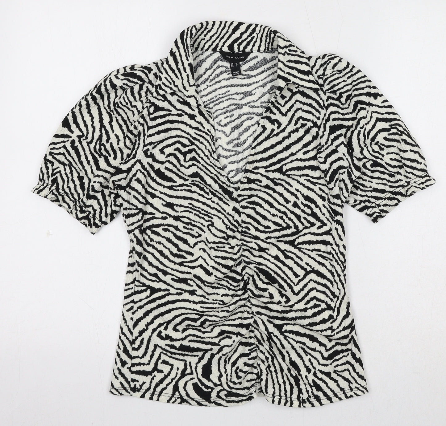 New Look Womens Black Animal Print Polyester Basic Blouse Size 10 Collared - Zebra Print