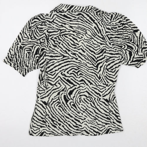 New Look Womens Black Animal Print Polyester Basic Blouse Size 10 Collared - Zebra Print