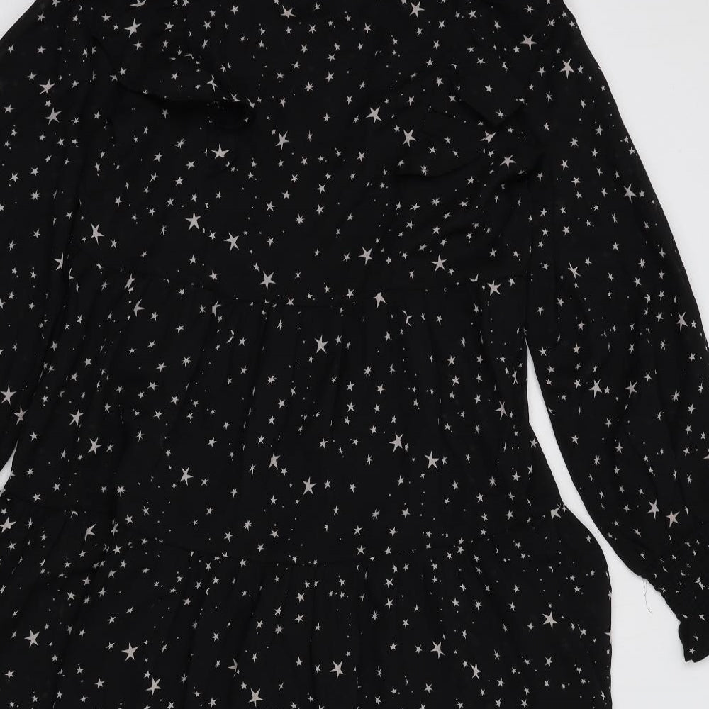 Boohoo Womens Black Geometric Polyester A-Line Size 10 Mock Neck Pullover - Star Print