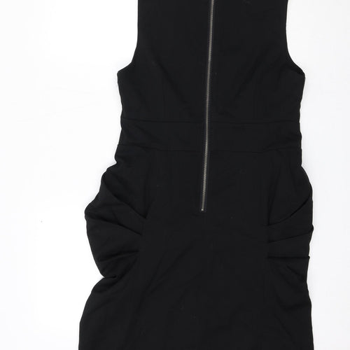 Soaked in Luxury Womens Black Polyester Shift Size M Round Neck Zip