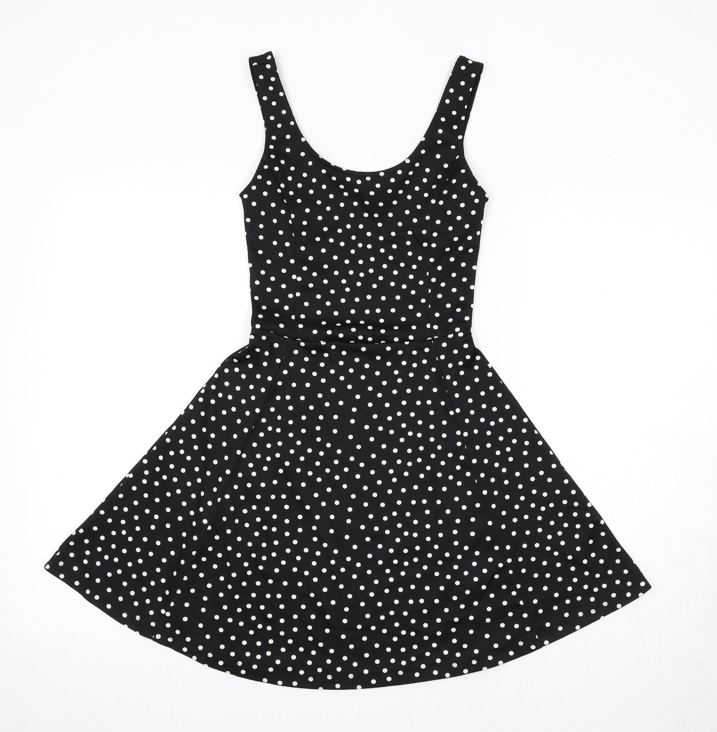 Divided by H&M Womens Black Polka Dot Polyester Skater Dress Size 6 Round Neck Pullover
