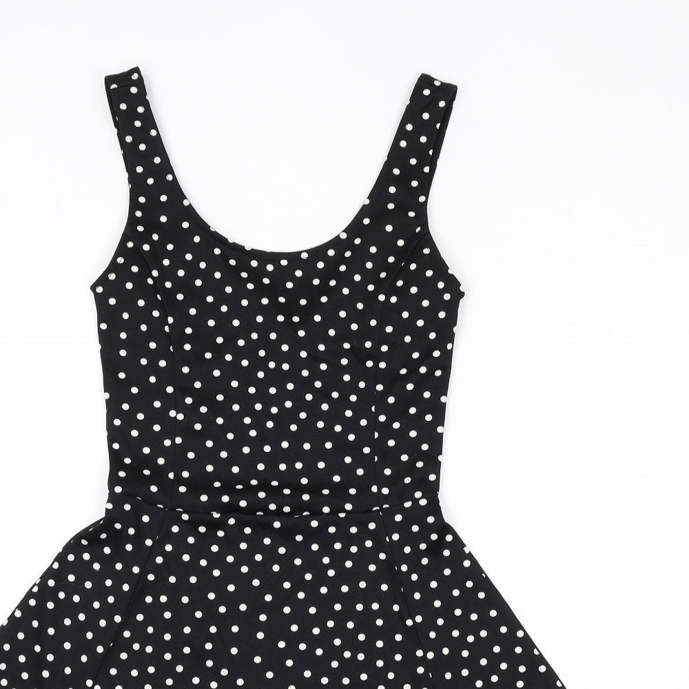 Divided by H&M Womens Black Polka Dot Polyester Skater Dress Size 6 Round Neck Pullover