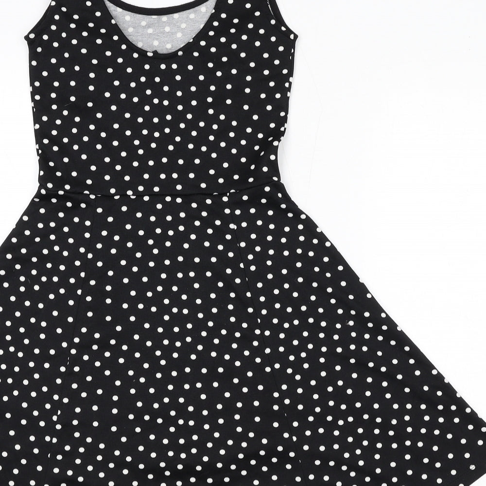 Divided by H&M Womens Black Polka Dot Polyester Skater Dress Size 6 Round Neck Pullover