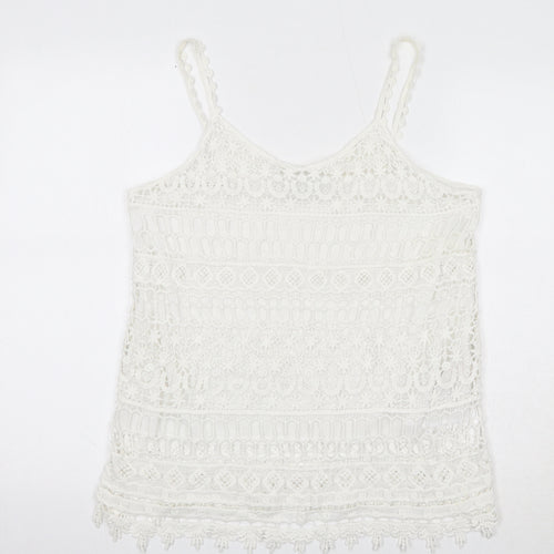 New Look Womens White Cotton Camisole Tank Size M Scoop Neck