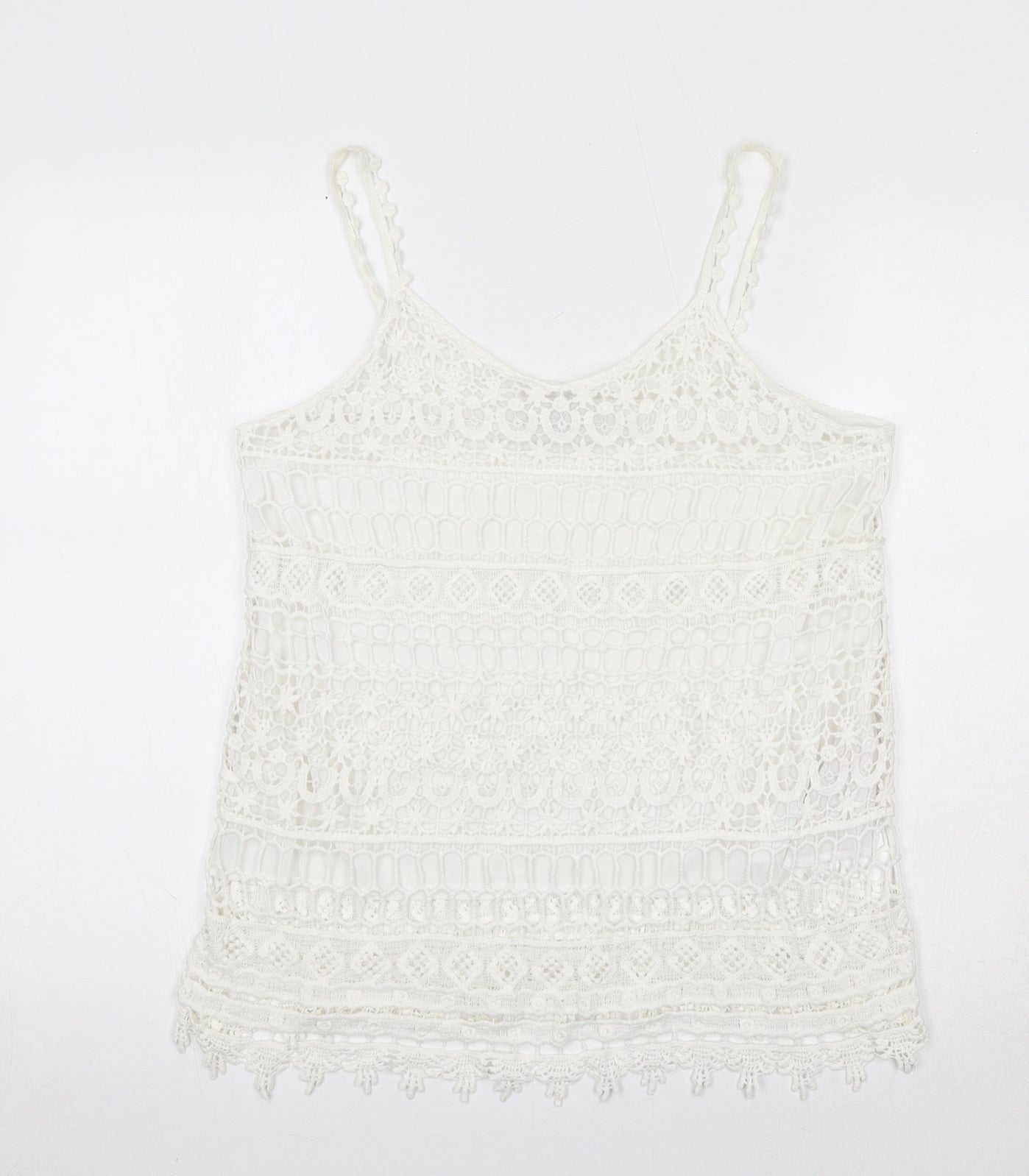 New Look Womens White Cotton Camisole Tank Size M Scoop Neck