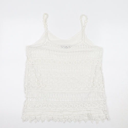New Look Womens White Cotton Camisole Tank Size M Scoop Neck