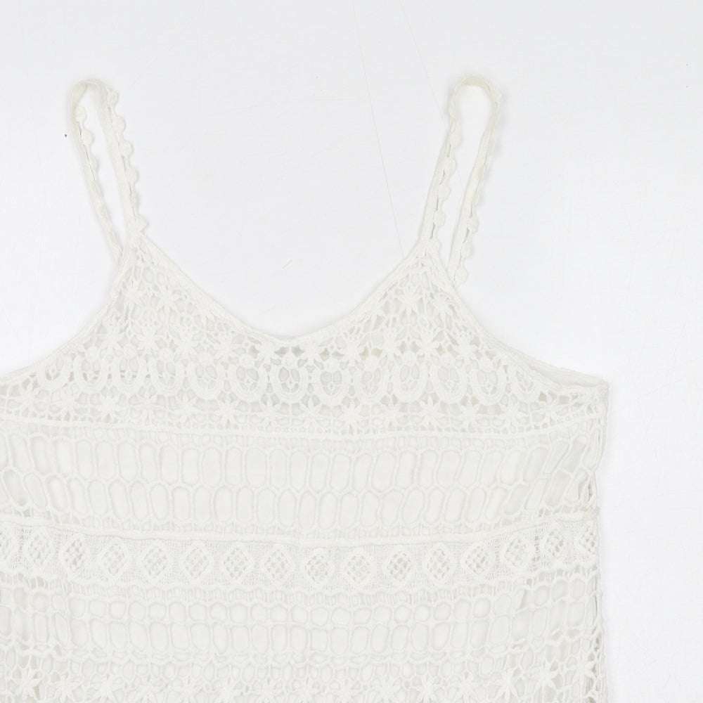 New Look Womens White Cotton Camisole Tank Size M Scoop Neck