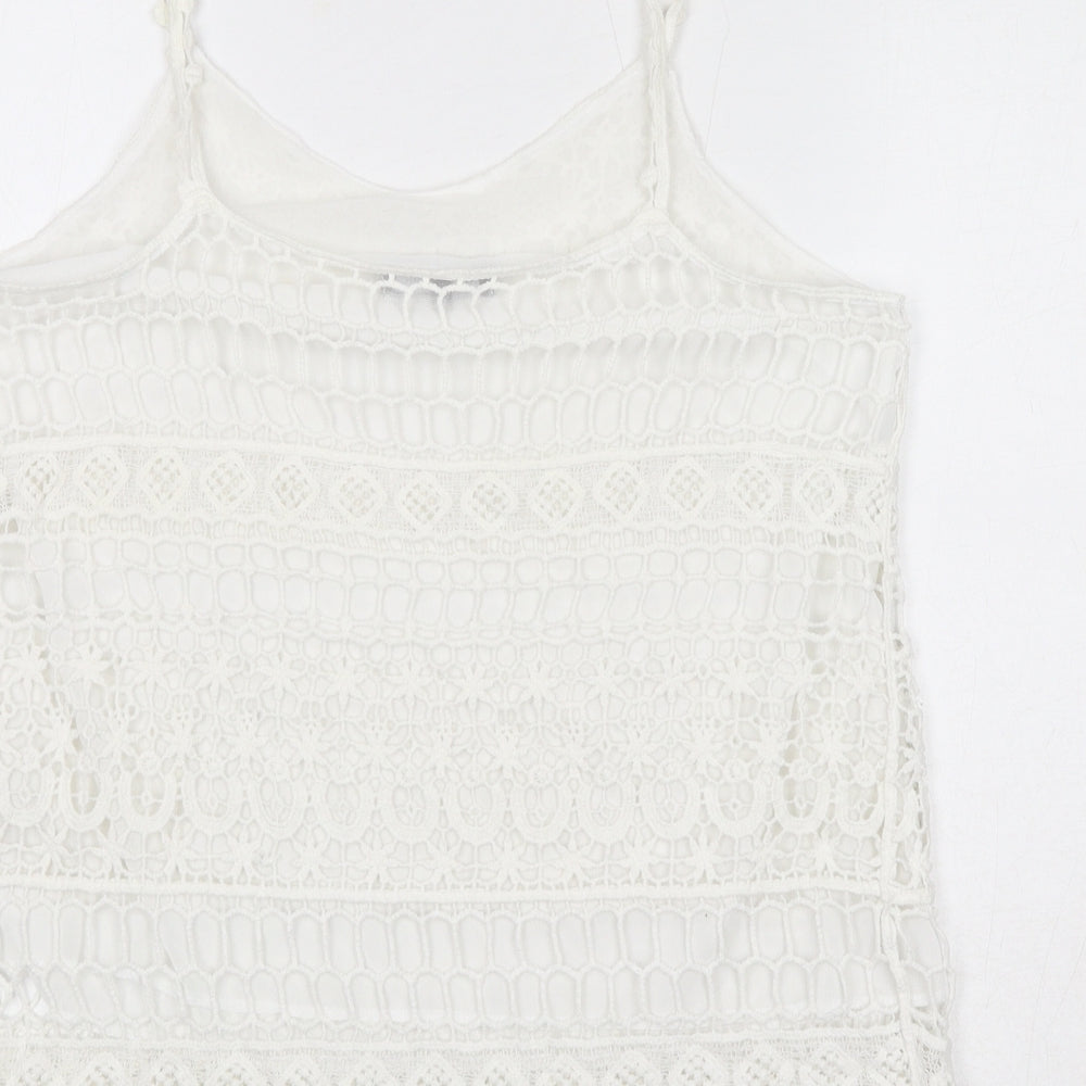 New Look Womens White Cotton Camisole Tank Size M Scoop Neck