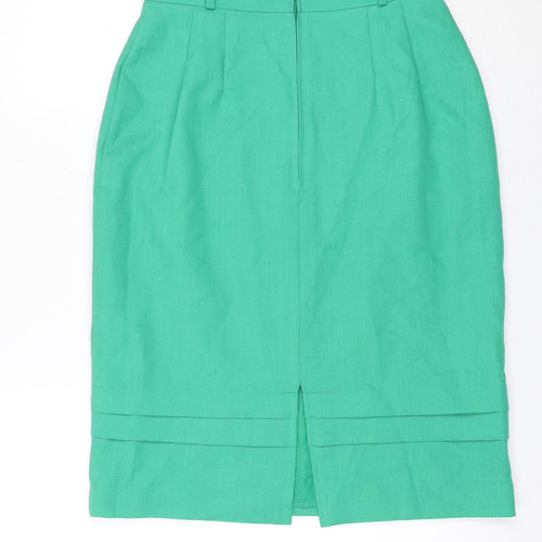 St Michael Womens Green Polyester A-Line Skirt Size 12 Zip