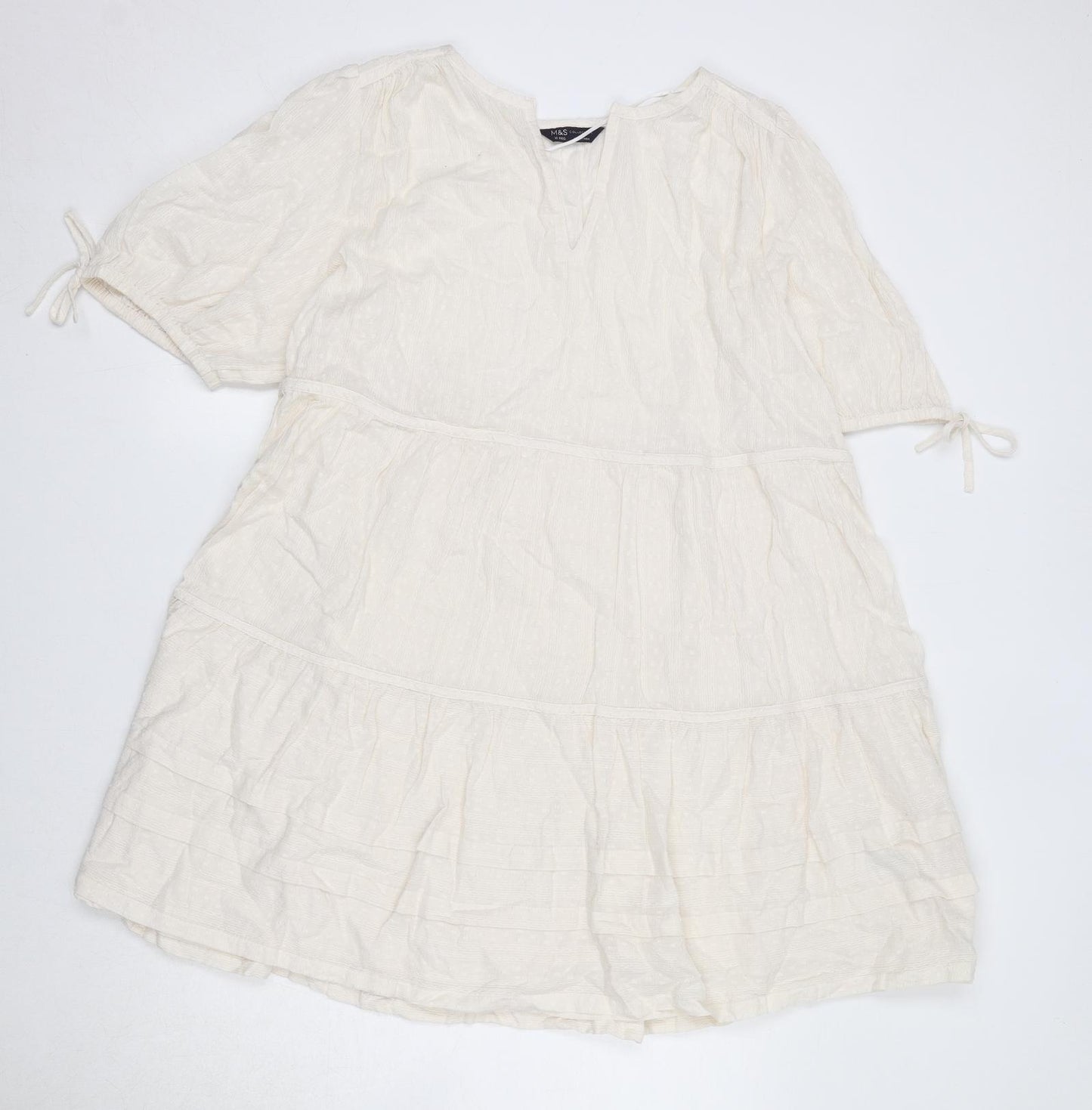 Marks and Spencer Womens Ivory Cotton A-Line Size 16 V-Neck Pullover