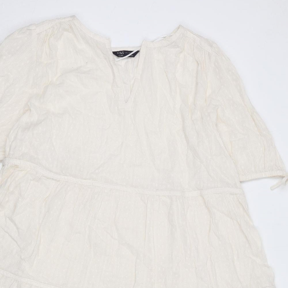 Marks and Spencer Womens Ivory Cotton A-Line Size 16 V-Neck Pullover