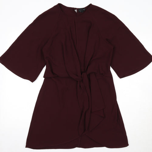 Topshop Womens Red Polyester A-Line Size 10 Round Neck Zip