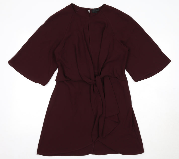 Topshop Womens Red Polyester A-Line Size 10 Round Neck Zip