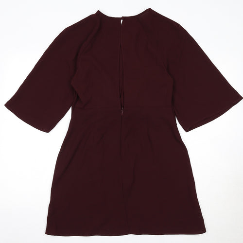 Topshop Womens Red Polyester A-Line Size 10 Round Neck Zip