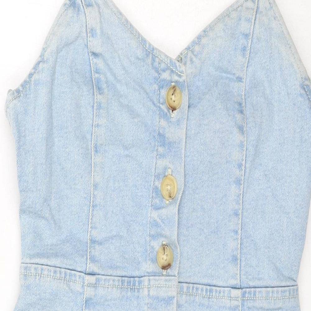 Zara Womens Blue Cotton Bodycon Size XS V-Neck Button