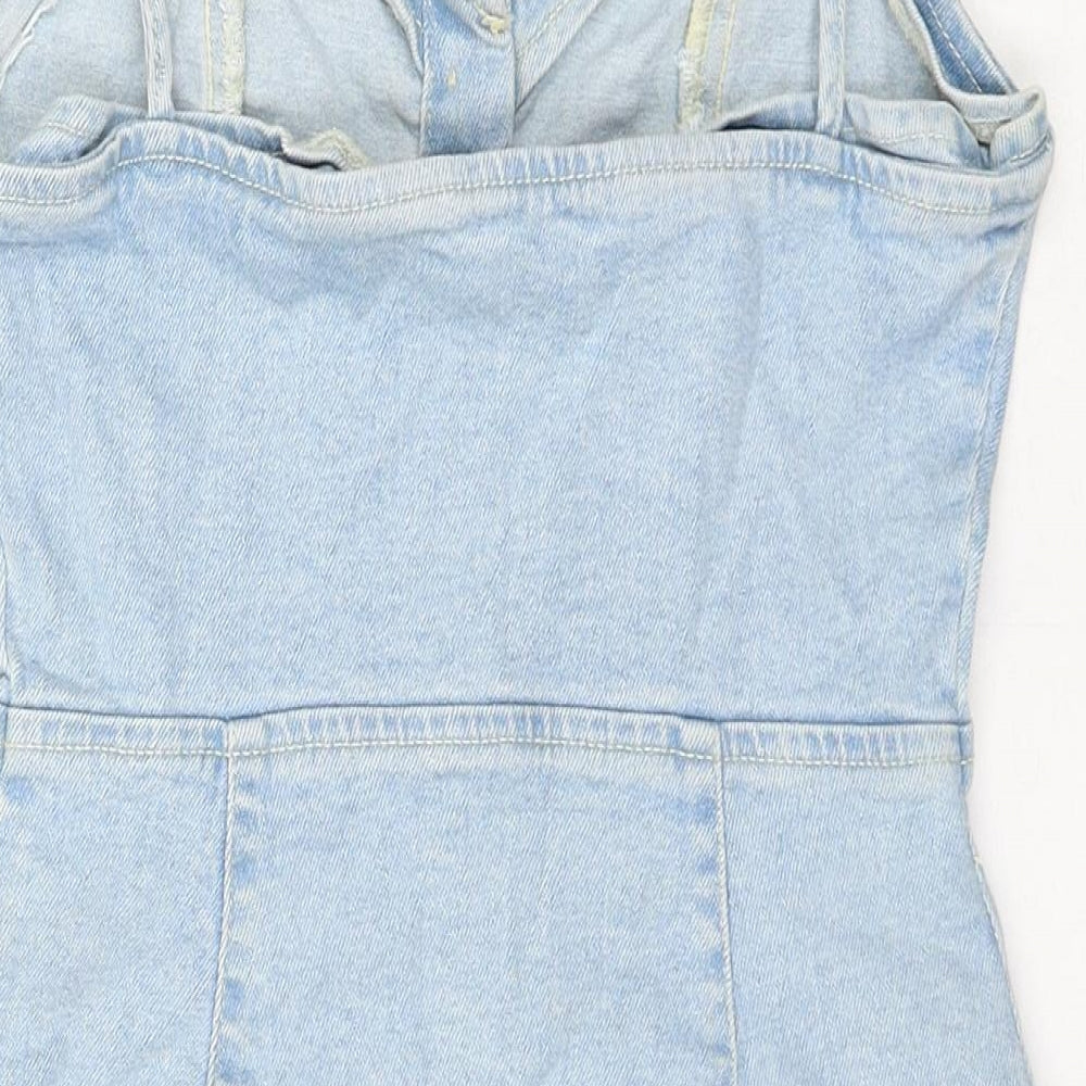 Zara Womens Blue Cotton Bodycon Size XS V-Neck Button