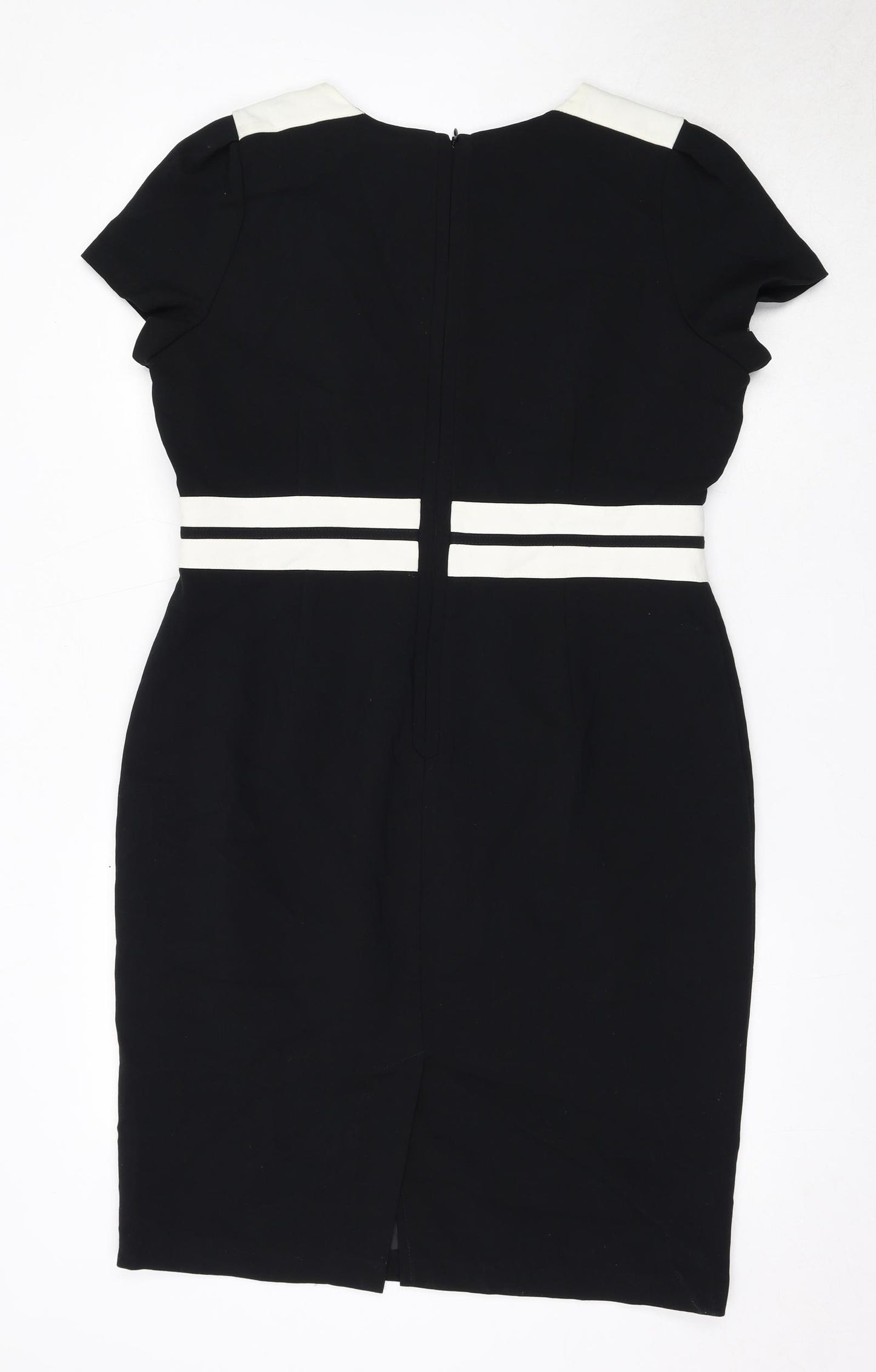 Marks and Spencer Womens Black Polyester Shift Size 16 Boat Neck Zip