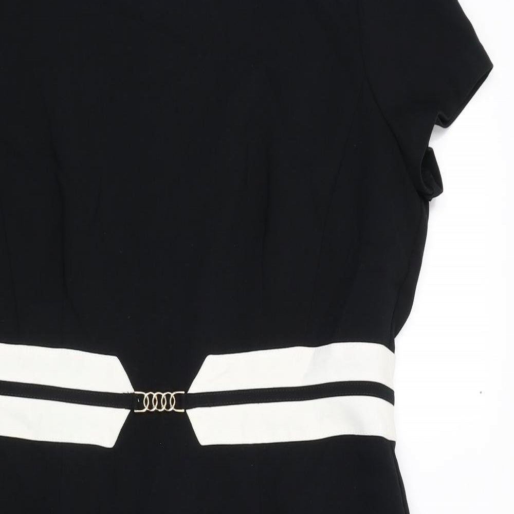 Marks and Spencer Womens Black Polyester Shift Size 16 Boat Neck Zip