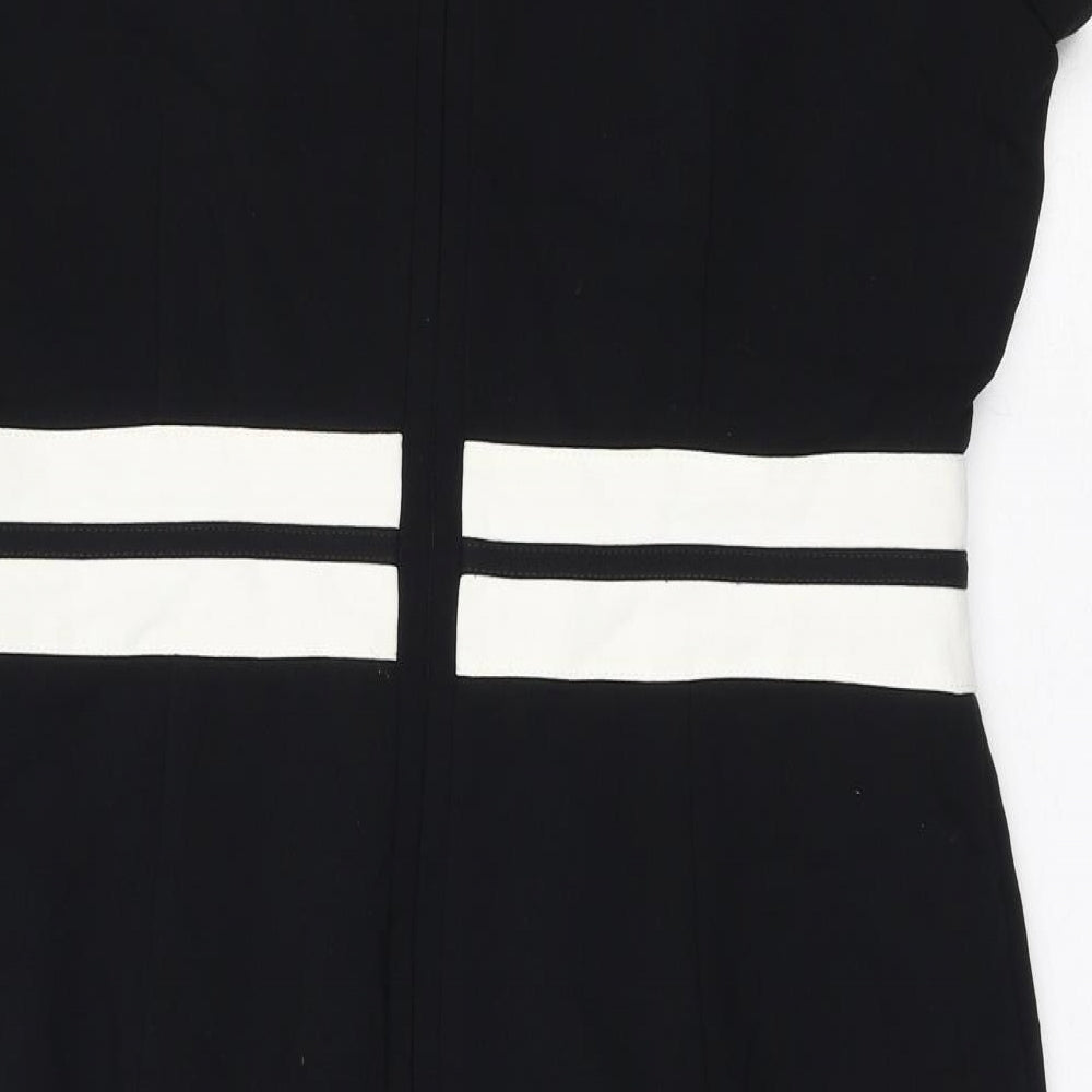 Marks and Spencer Womens Black Polyester Shift Size 16 Boat Neck Zip