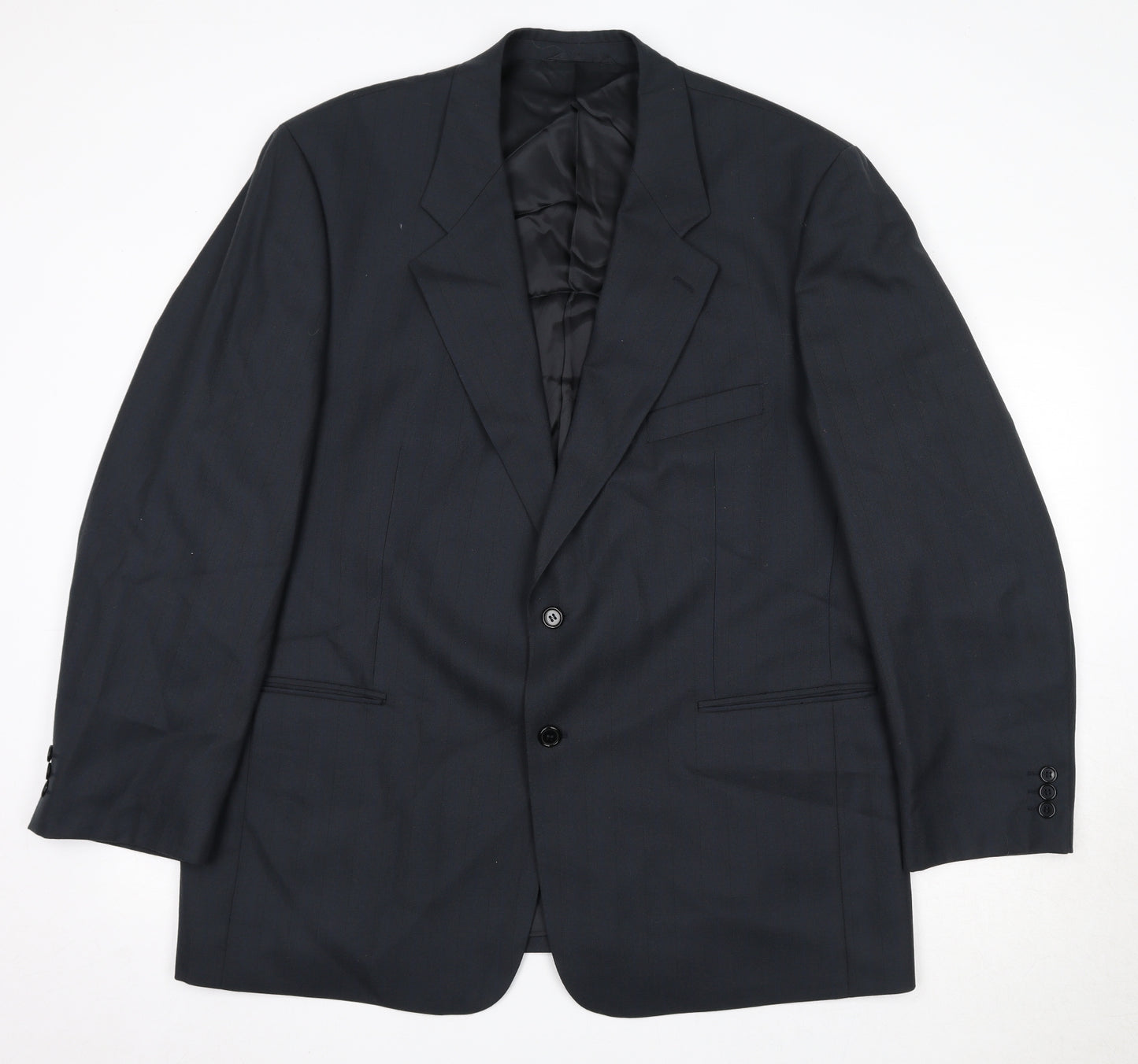 Wellington Mens Black Striped Wool Jacket Suit Jacket Size 48 Regular