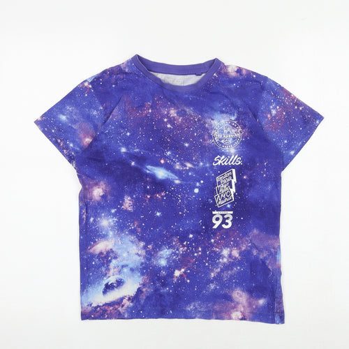 NEXT Boys Blue 100% Cotton Basic T-Shirt Size 9 Years Round Neck Pullover - Galaxy Print