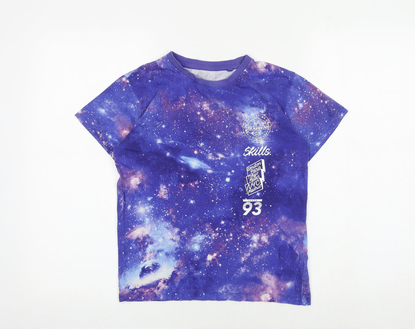 NEXT Boys Blue 100% Cotton Basic T-Shirt Size 9 Years Round Neck Pullover - Galaxy Print