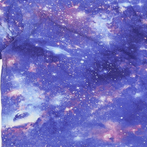 NEXT Boys Blue 100% Cotton Basic T-Shirt Size 9 Years Round Neck Pullover - Galaxy Print