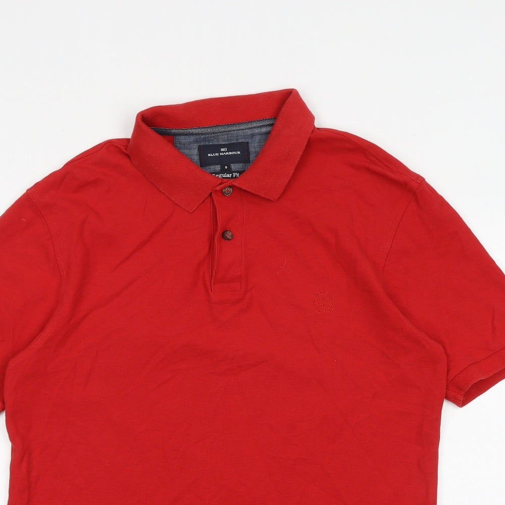 Blue Harbour Mens Red 100% Cotton Polo Size S Collared Button