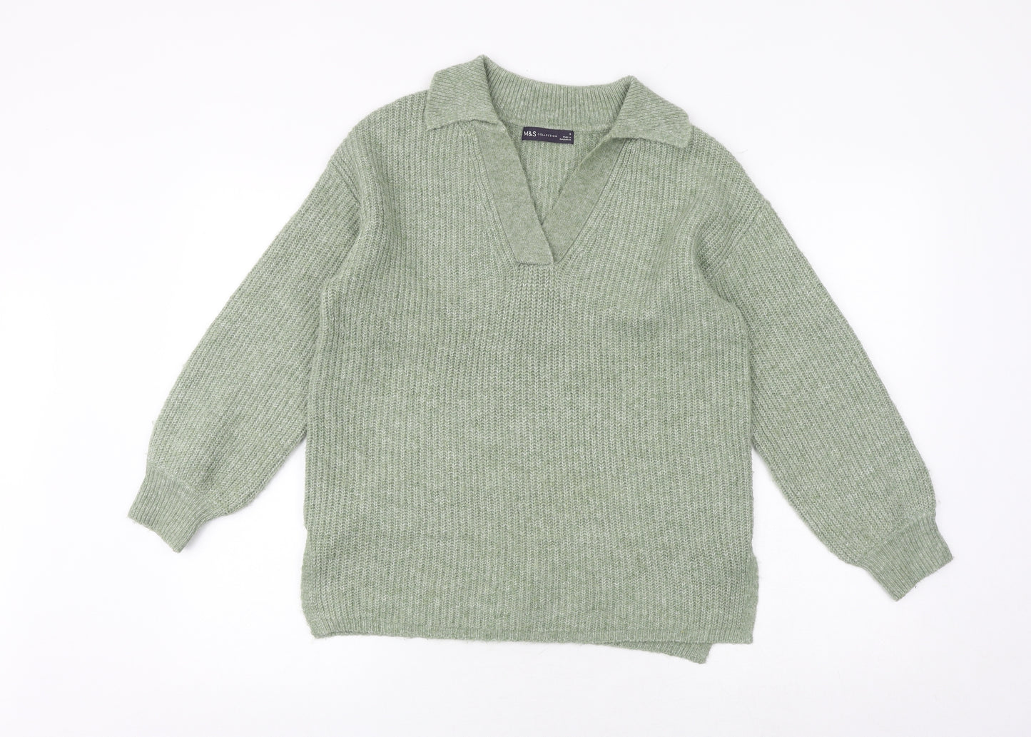 Marks and Spencer Womens Green Collared Acrylic Pullover Jumper Size S