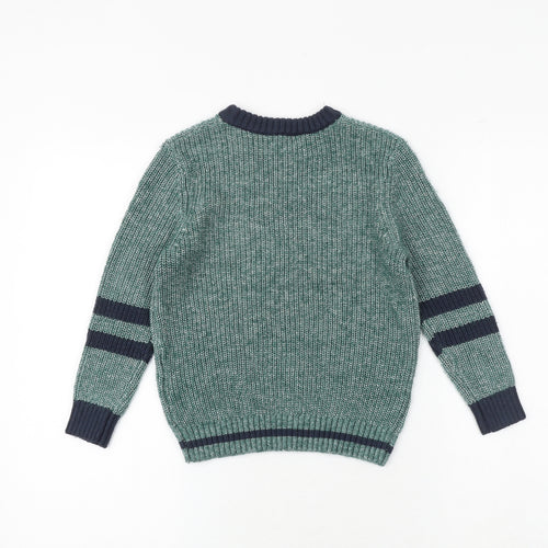 Marks and Spencer Boys Green Round Neck Cotton Pullover Jumper Size 6-7 Years Pullover