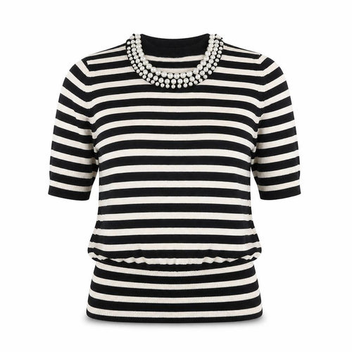 Debenhams Womens Black Round Neck Striped 100% Cotton Pullover Jumper Size 12