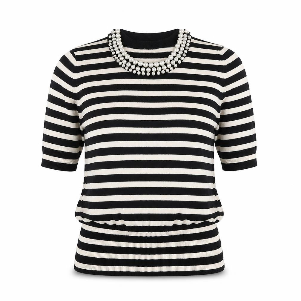 Debenhams Womens Black Round Neck Striped 100% Cotton Pullover Jumper Size 12
