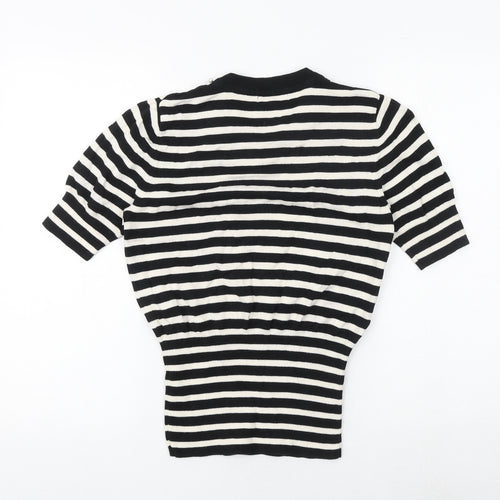 Debenhams Womens Black Round Neck Striped 100% Cotton Pullover Jumper Size 12