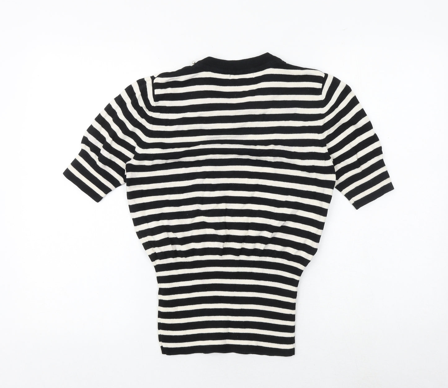 Debenhams Womens Black Round Neck Striped 100% Cotton Pullover Jumper Size 12