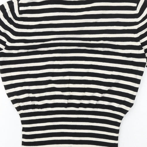 Debenhams Womens Black Round Neck Striped 100% Cotton Pullover Jumper Size 12