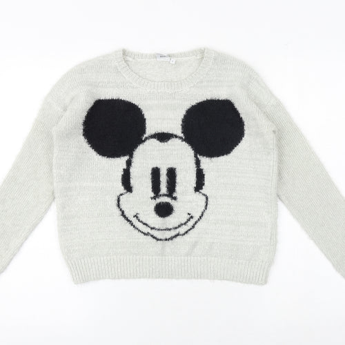 Mickey and Friends Womens Grey Round Neck Acrylic Pullover Jumper Size XS - Mickey Mouse