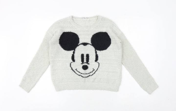 Mickey and Friends Womens Grey Round Neck Acrylic Pullover Jumper Size XS - Mickey Mouse